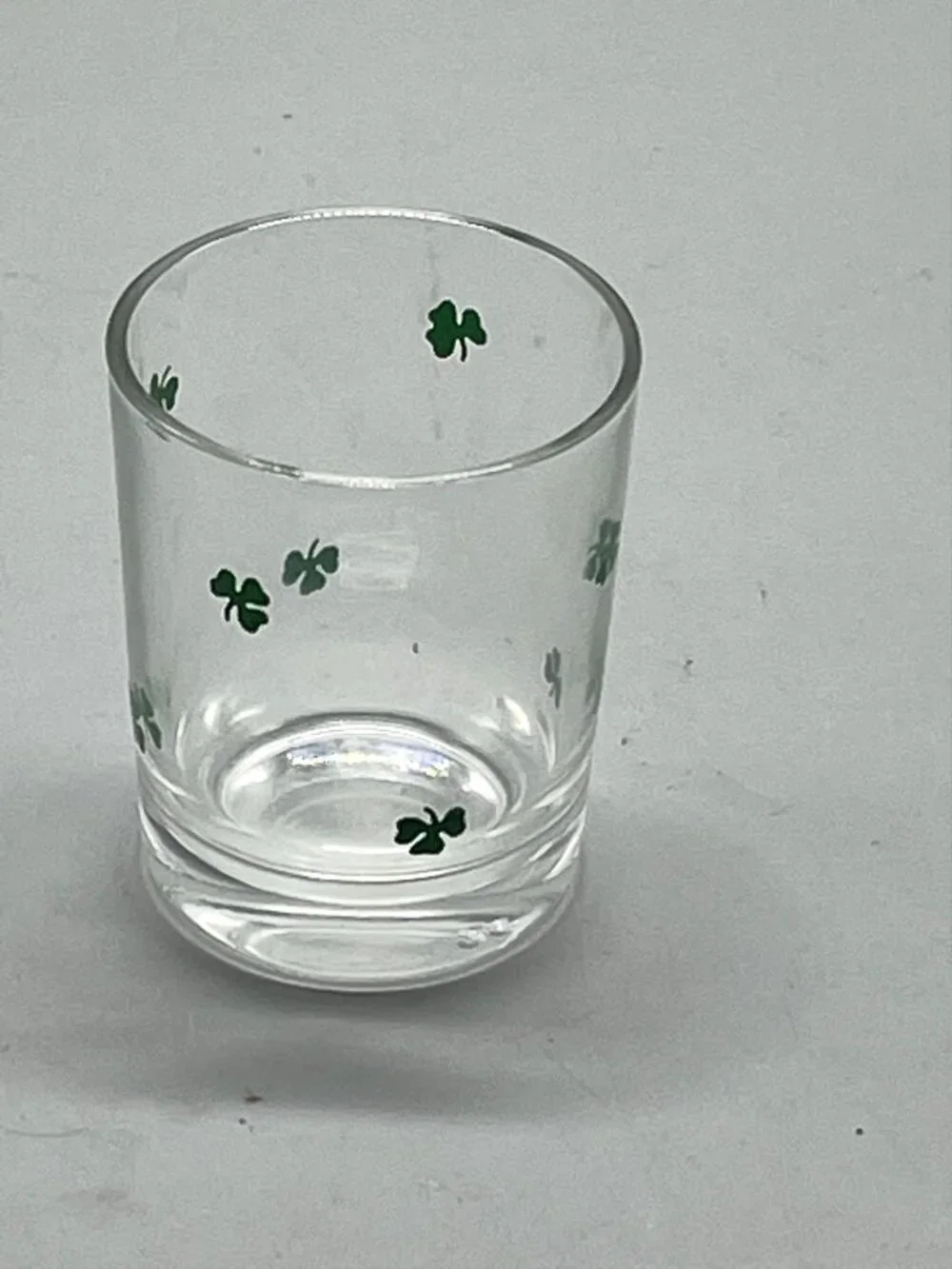 clover shot glass collectable clear with green clovers 2